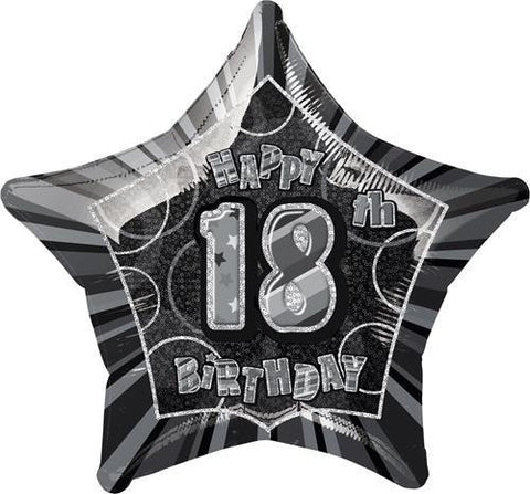 Glitz Black & Silver - 18th Birthday Star Foil Balloon - 50cm