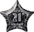 Glitz Black & Silver - 21st Birthday Star Foil Balloon - 50cm