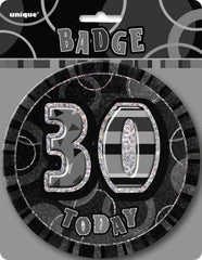 Glitz Black & Silver 30th Birthday Badge - 15cm