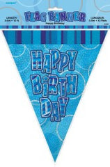 Glitz Blue Flag Banner - Happy Birthday (3.6)