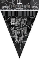 Glitz Black & Silver Flag Banner - Happy Birthday