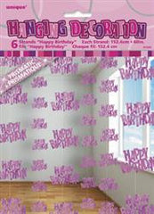 Glitz Pink Hanging Decorations - Happy Birthday (6 pack)