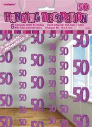 Glitz Pink Hanging Decorations - 50 (6 pack)