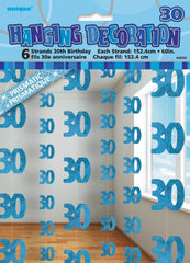Glitz Blue Hanging Decorations - 30 (6 pack)