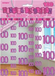 Glitz Pink Hanging Decorations - 100 (6 pack)