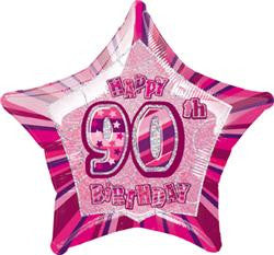 Glitz Pink - 90th Birthday Star Foil Balloon - 50cm
