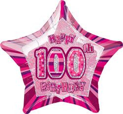Glitz Pink - 100th Birthday Star Foil Balloon - 50cm
