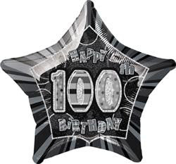 Glitz Black & Silver - 100th Birthday Star Foil Balloon - 50cm