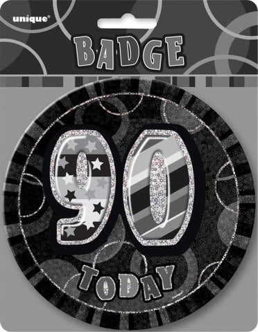 Glitz Black & Silver 90th Birthday Badge - 15cm