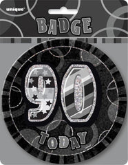 Glitz Black & Silver 90th Birthday Badge - 15cm