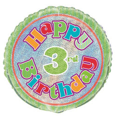 3rd Birthday Prismatic Foil Balloon - 45cm