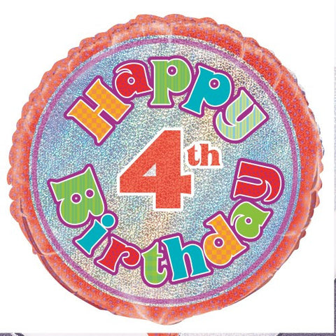 4th Birthday Prismatic Foil Balloon - 45cm