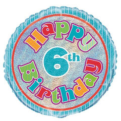 6th Birthday Prismatic Foil Balloon - 45cm