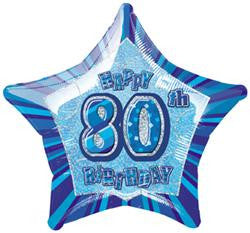 Glitz Blue - 80th Birthday Star Foil Balloon - 50cm