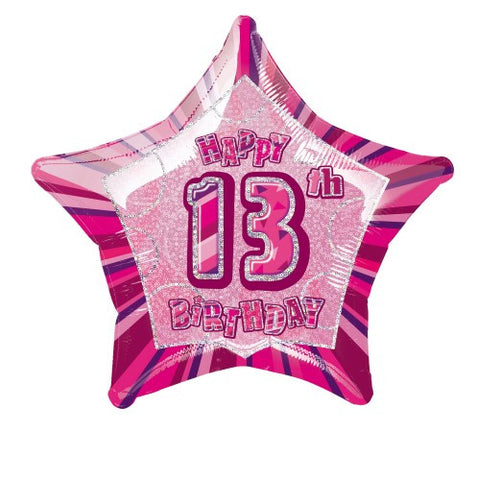 Glitz Pink - 13th Birthday Star Foil Balloon - 50cm