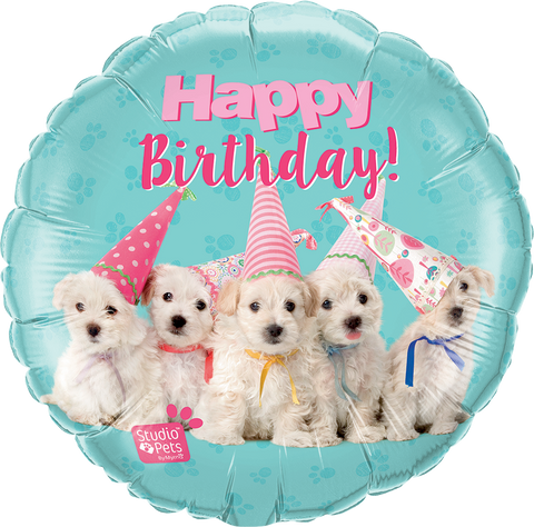 Happy Birthday Puppies Foil Balloon - 46cm