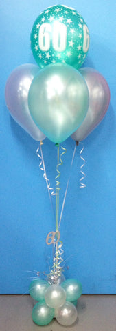 60 Print & 3 Metallic Balloon Arrangement - Stacked On Spray