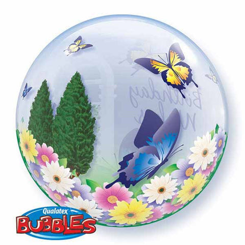 Birthday Wishes Garden Butterfly Bubble Balloon - 22"/55cm