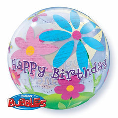 Happy Birthday Funky Flowers Bubble - 22"/55cm