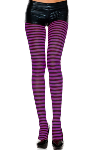 Opaque Striped Tights - Black/Purple