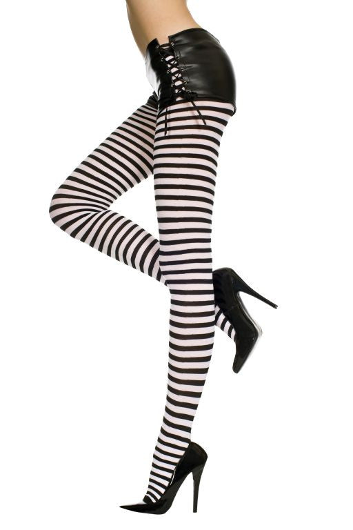 Opaque Black & White Vertical Striped Leggings