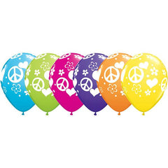 Peace Signs & Hearts Latex Balloons - (6 pack)