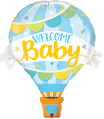Welcome Baby Blue Hot Air Jumbo Foil Balloon - 107cm