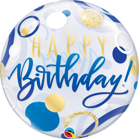 Happy Birthday Blue & Gold Dots Bubble - 22"/55cm