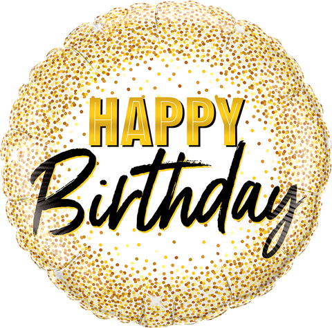 Happy Birthday Gold Glitter Dots Foil Balloon - 46cm