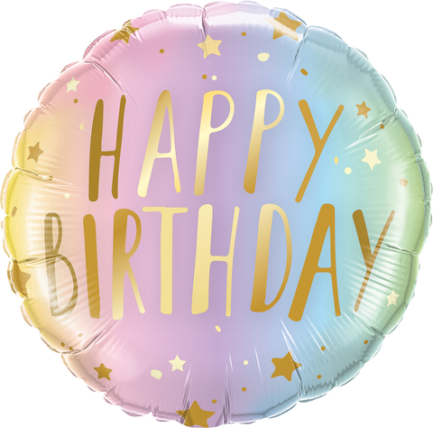 Happy Birthday Pastel Ombre & Stars Foil Balloon - 46cm