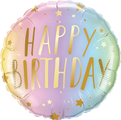 Happy Birthday Pastel Ombre & Stars Foil Balloon - 46cm