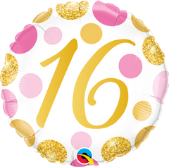 16 Pink & Gold Dots Foil Balloon - 46cm
