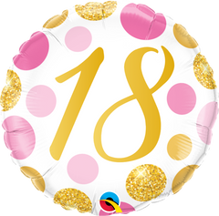 18 Pink & Gold Dots Foil Balloon - 46cm