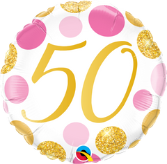 50 Pink & Gold Dots Foil Balloon - 46cm
