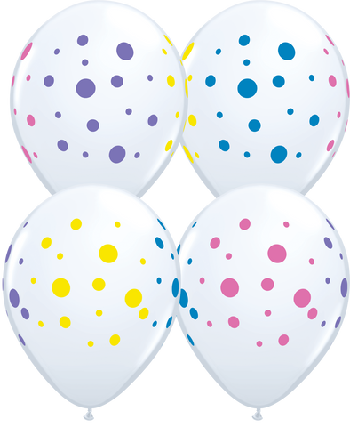 White Colourful Dots Latex Balloons (8 pack)