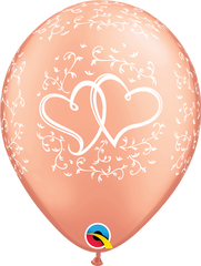 Rose Gold Entwined Hearts Latex Balloons - (8 pack)