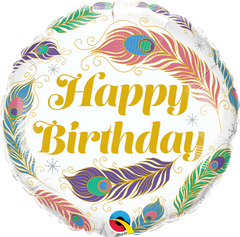 Happy Birthday Peacock Feathers Foil Balloon - 46cm