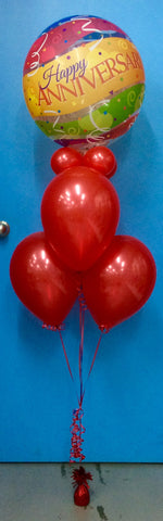 Happy Anniversary Bubble & 4 Metallic Balloon Arrangement