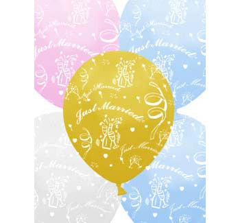 Helium Quality Printed Just Married Assorted Colours Balloons