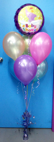 Baby Shower Foil (Elephant) & 6 Metallic Balloon Arrangement On Spray - Stacked