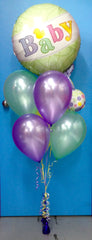 Baby Shower Rattle Foil & 6 Metallic Balloon Arrangement - Stacked