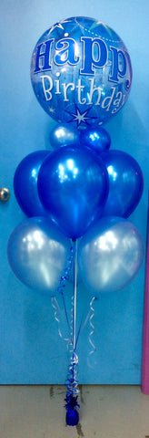 Happy Birthday Bubble & 6 Metallic Balloon Arrangement