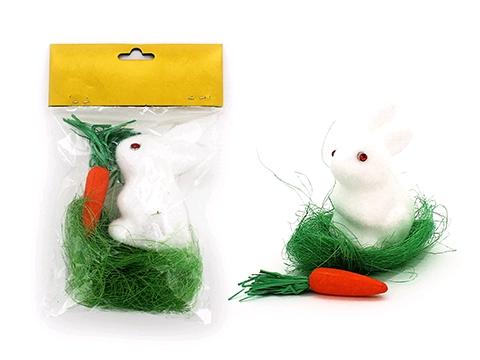 Flocked White Rabbit with Carrot -9cm