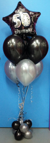50 Foil & 6 Metallic Balloon Arrangement - Stacked On Spray