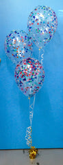 3 Balloon Arrangement - Staggered - Clear with Confetti