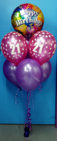 Happy Birthday Foil 3 Printed & 3 Metallic Balloon Arrangement - Stacked