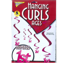 Hanging Curls "1st" - Pink (5 pack)