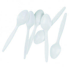 White Plastic Desert Spoons (20 pack)