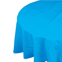Electric Blue Plastic Table Cover - Round