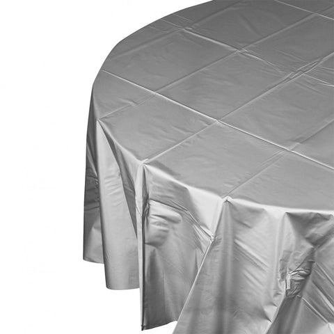 Metalic Silver Plastic Table Cover - Round